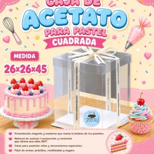 CAJA DE ACETATO PARA PASTEL «CUADRDA»