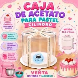 CAJA DE ACETATO PARA PASTEL "CILINDRO"