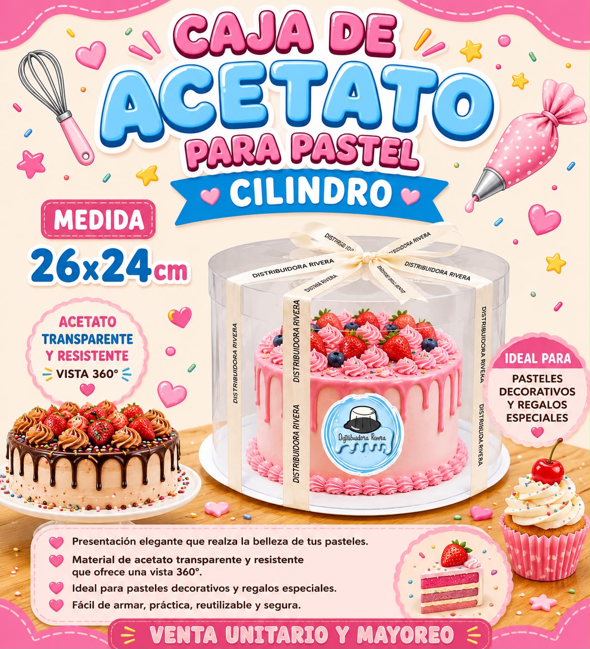 CAJA DE ACETATO PARA PASTEL «CILINDRO»
