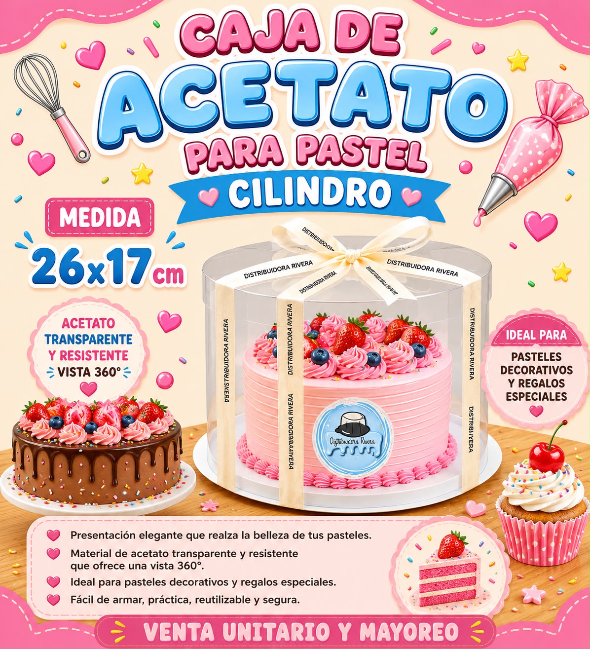 CAJA DE ACETATO PARA PASTEL «CILINDRO» - Imagen 2