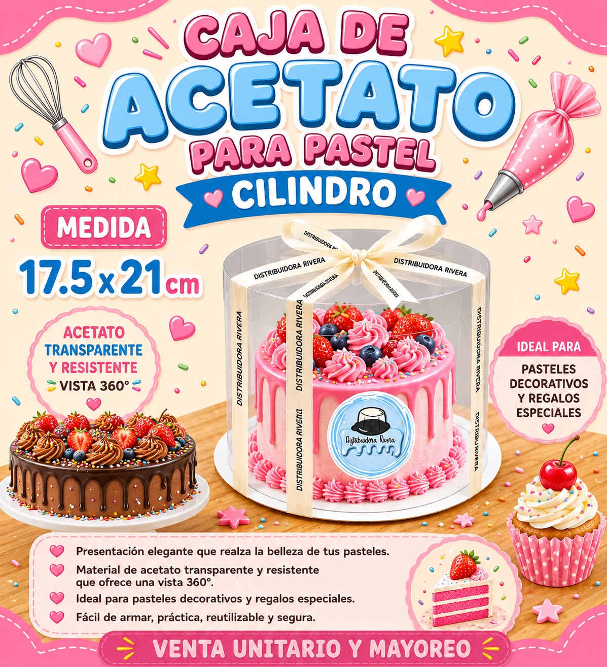 CAJA DE ACETATO PARA PASTEL «CILINDRO»