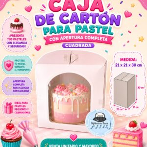 CAJA DE CARTON PARA PASTEL "CON APERTURA COMPLETA" CUADRADA