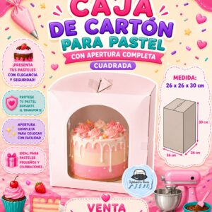 CAJA DE CARTON PARA PASTEL "CON APERTURA COMPLETA" CUADRADA