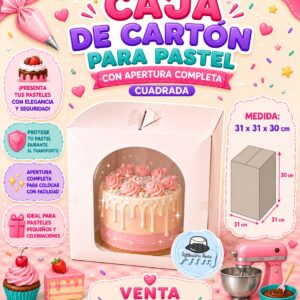 CAJA DE CARTON PARA PASTEL "CON APERTURA COMPLETA" CUADRADA